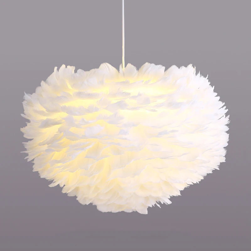 Modern Pink White Feather Pendant Light LED Suspension Ceiling Lamp For Parlor study Bedroom room Home Decor Lighting