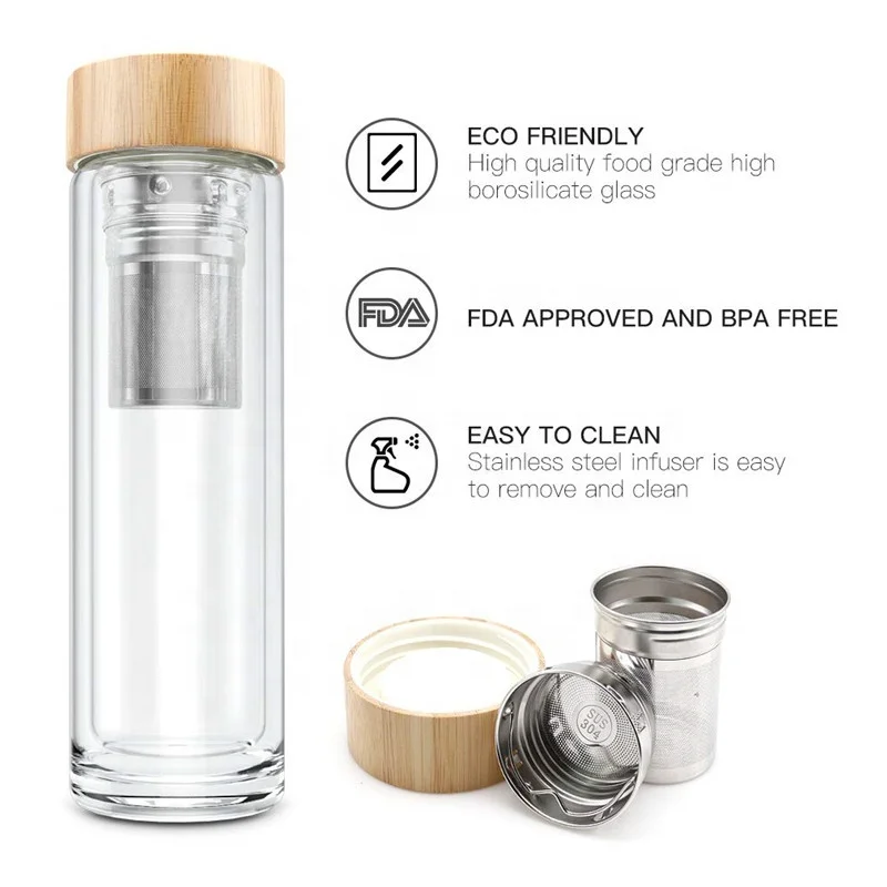 20oz fruit glass water filter cup tea infuser travel water bottle with stainless steel infuser and strainer