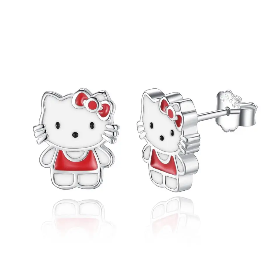 

Lovely 925 Sterling Silver Cartoon Stud Earrings For Women Girls Cat Shape Earrings For Women Silver Jewelry Gift