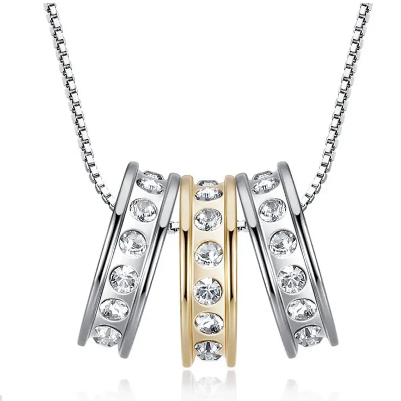 

Fashion new women's street dance party 3 ring 3 ring pendant crystal necklace