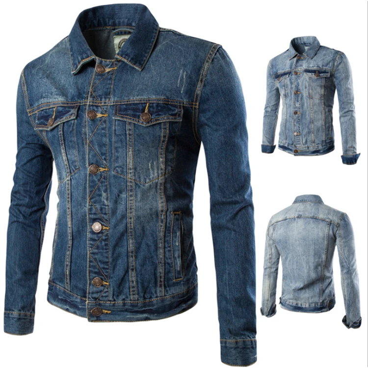 

Low price light blue color single button casual style denim jean denim hoodie jacket for man