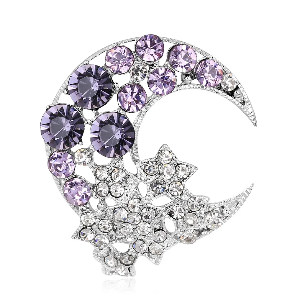 

Fashion shawl pin brooch moon and star crystal brooch for women