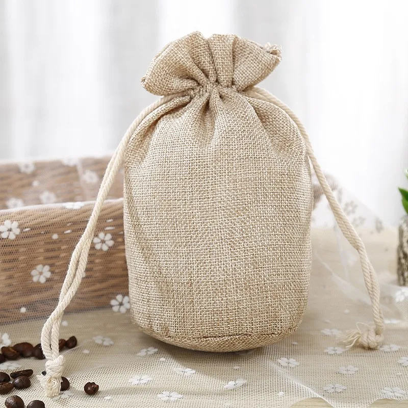 Custom Small Cheap Plain Burlap Drawstring Coffee Bag Round Bottom