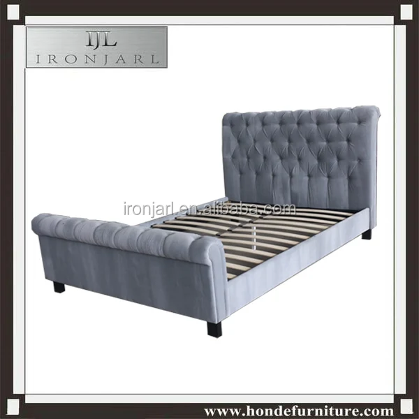 
Thick headboard button tufted sleigh fabric bed 