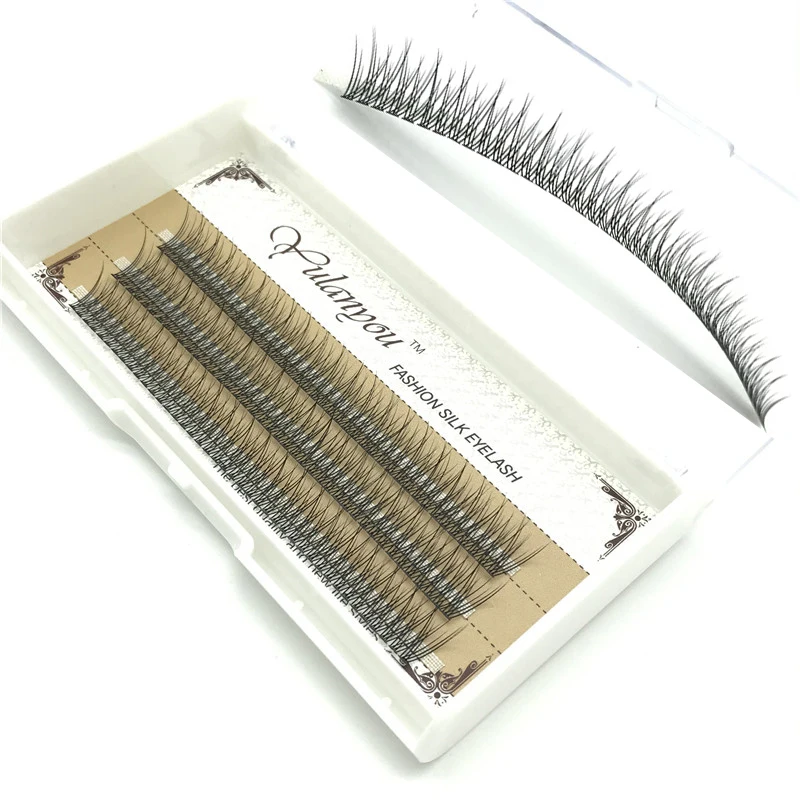 

OEM/ODM Wholesale quick shipping cluster lashes 10d 12d 20d knot free Premade flare Eyelashes extension Fans, Natural black