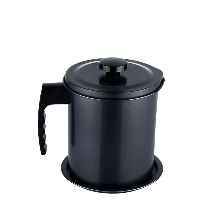 

1.3L Black Grease Container And Pot With Filter Lid For Kitchen