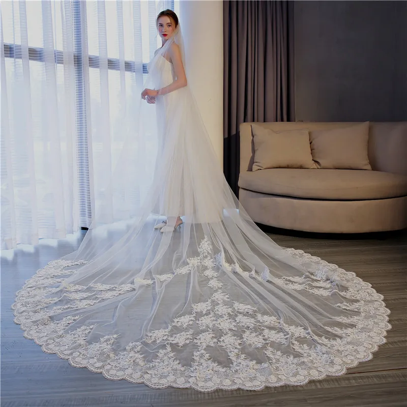 

TS17153 wedding veil glitter 3 meter wholesale bridal chiffon lace