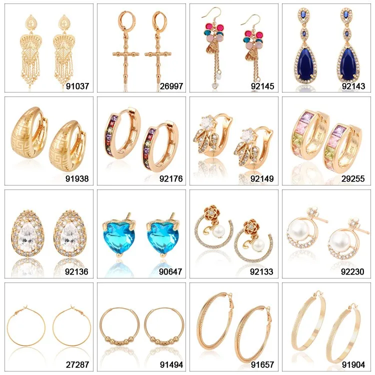 23666 Fashion design jewelry 18k gold color zircon earring