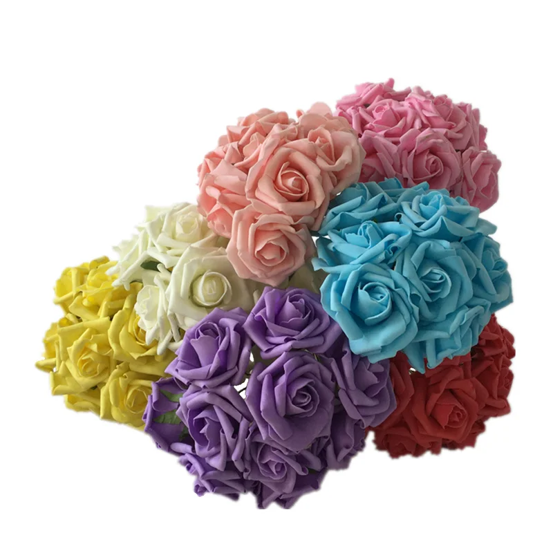 

in stock 10pcs/bouquet flower wedding vase Artificial big cake decorative colourfast polyfoam EVA foam Roses flowers Bouquet, Red, blue,yellow,pink,purple,light pink,ivory