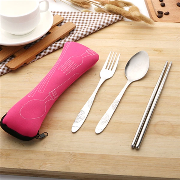 

Portable Reusable Cutlery Set Stainless Steel Spoon Fork And Chopsticks Travel Set