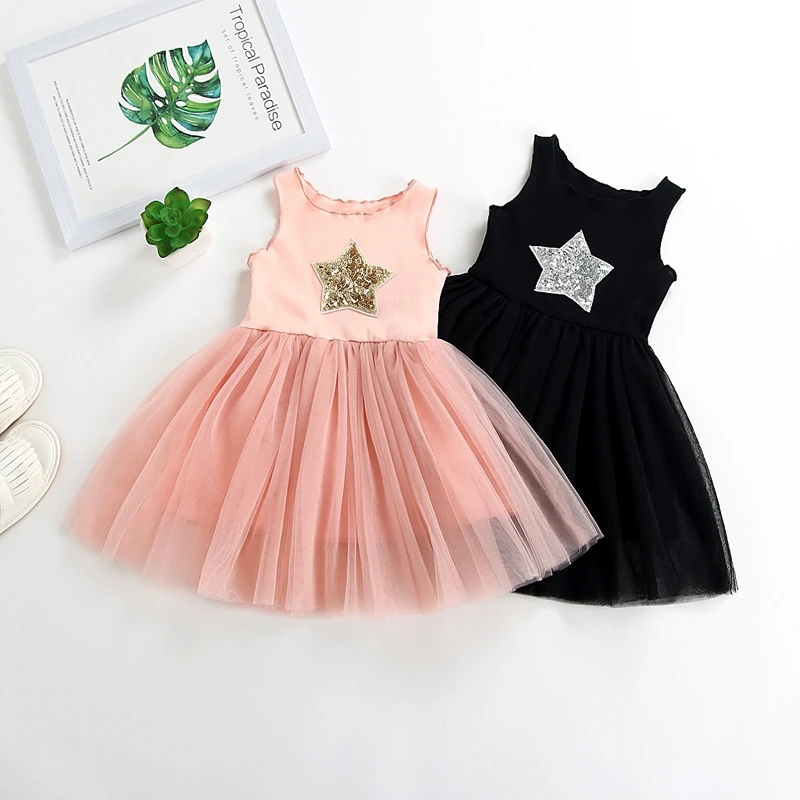 

Summer Brand 2019 Kids Dresses sleeveless Girls Casual Wear Bling Star Dress Children Boutique Clothing Tutu Baby Girls Clothes, As picture