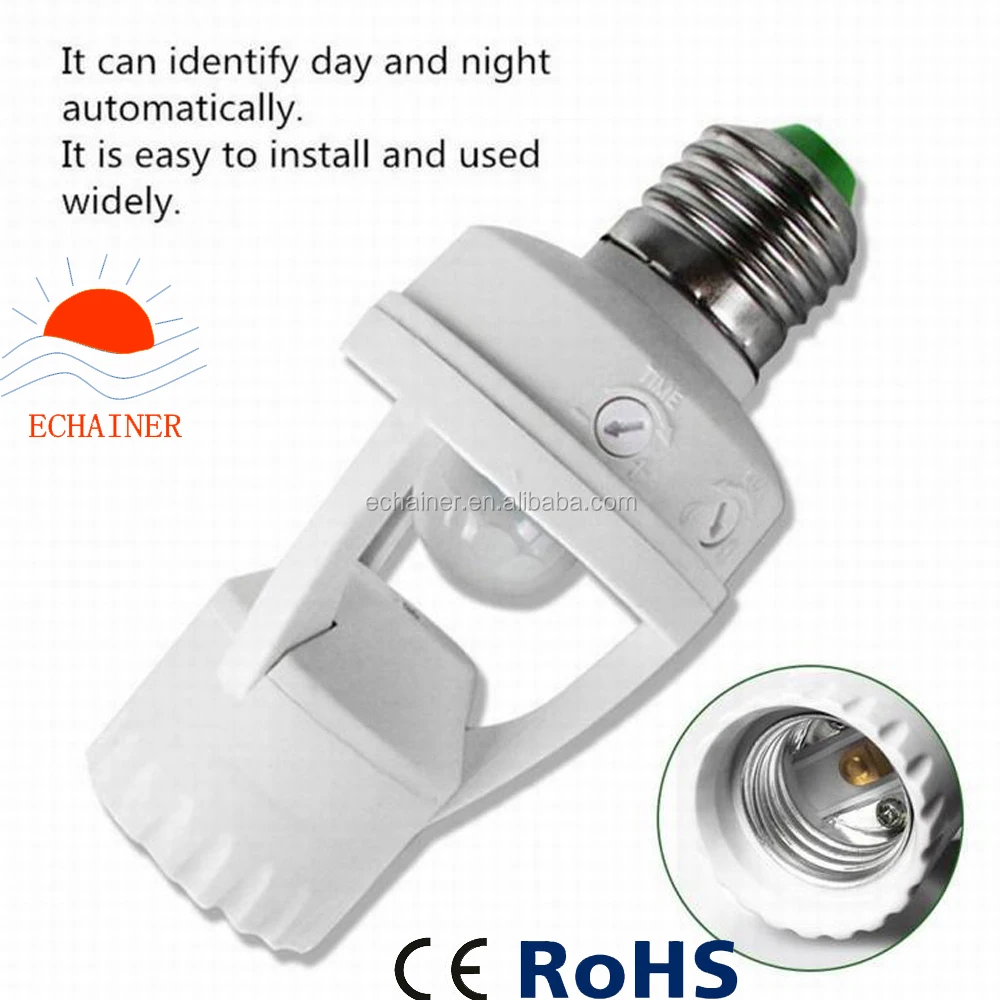 thumbnail interactive-video image 1 of Infrared PIR Motion Sensor E27 LED Lamp Holder – 110/220V, 360° Detection, Adjustable, White 1 of 2