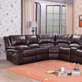 2018 Muebles De Sala Reclinable Sofá De La Esquina De Cuero Marrón Lujo