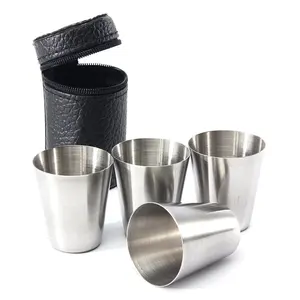 Other Bar Accessories - 4 Pcs Bar Stainless Steel 30ml Wine Glasses Shot Cups Drinking Vessel With Black Leather Carrying pouch