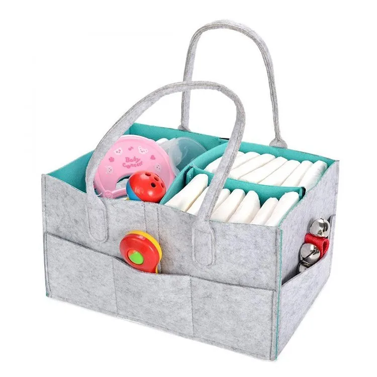Durable Felt Grey Nursery Diaper Organizer Caddy In Large Size15*10*7