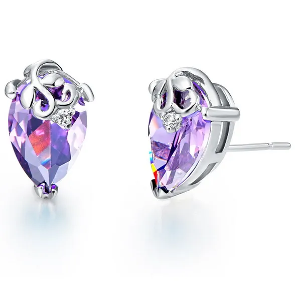 

18k white gold plated floral austria crystal tear drop earring, N/a