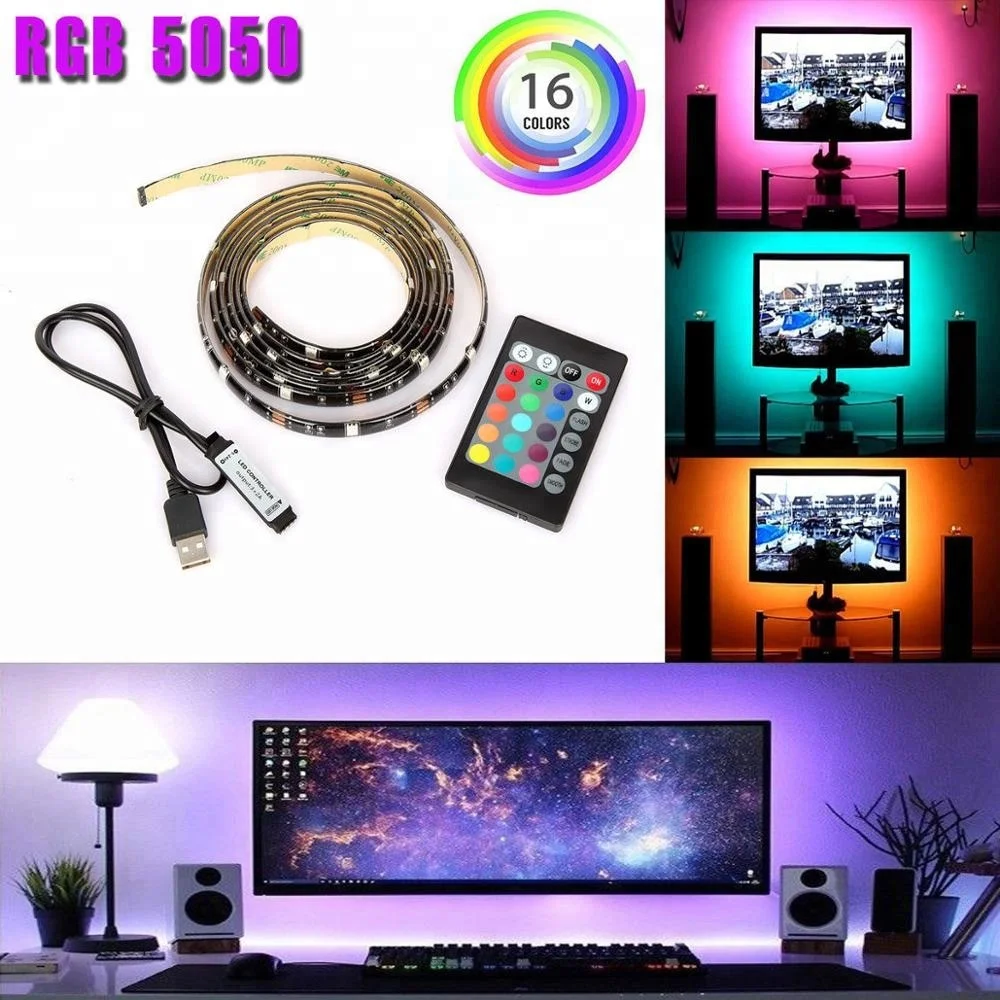 Changing Color Strip Kit Accent Light Set Waterproof Bias Lighting for TV Desktop PC with Wireless remote controller