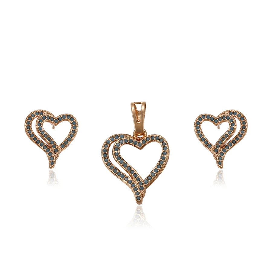 

64218 Xuping fashionable jewelry for women pendant and earrings exotic heart shaped gold filled jewelry set