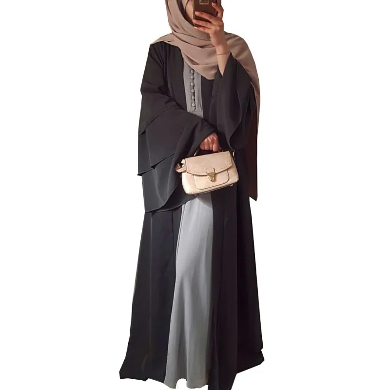 

China Supplier Islamic Ladies Black Long Trumpet Sleeves Abaya Coat for Daily Wear, Black;wine red khaki