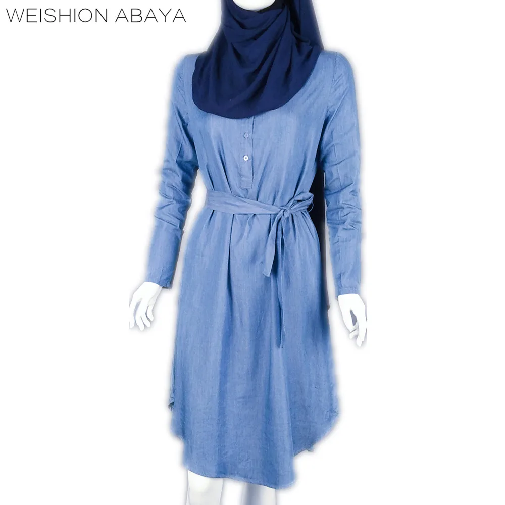 

Demin Fabric Wholesale Baju Kurung Muslim Women Abaya Tunic Tops, N/a