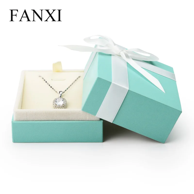 

FANXI Wholesale Custom Jewelry Gift Box Ring Earrings Necklace Bracelet Package Box Green Leatherette Paper Box for Jewelry, Green or customized color for box for jewelry