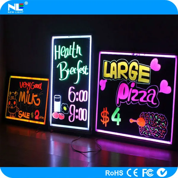 2 Sizes Flashing Illuminated Erasable Neon LED Message Menu Writing Sign Board 