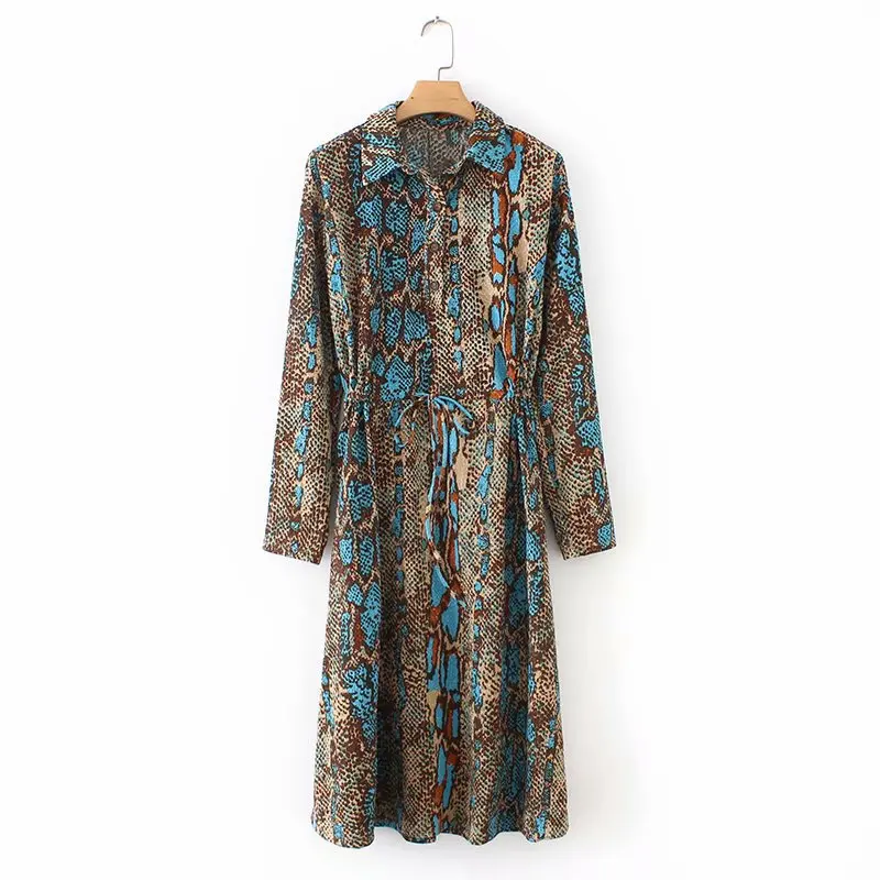 

NS4066 Spring New Fashion Women Casual Snake Printed Long Dresses, As picture