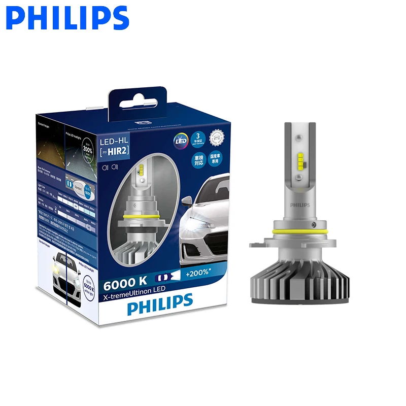 Philips X-treme Ultinon LED HL HIR2 LED Car Headlight High Low Beam 6000K Cool White +200% Brighter auto Bulbs 11012XUX2, Pair