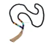 Lava Stone necklace natural 7 Chakra Matte tassel necklace jewelry