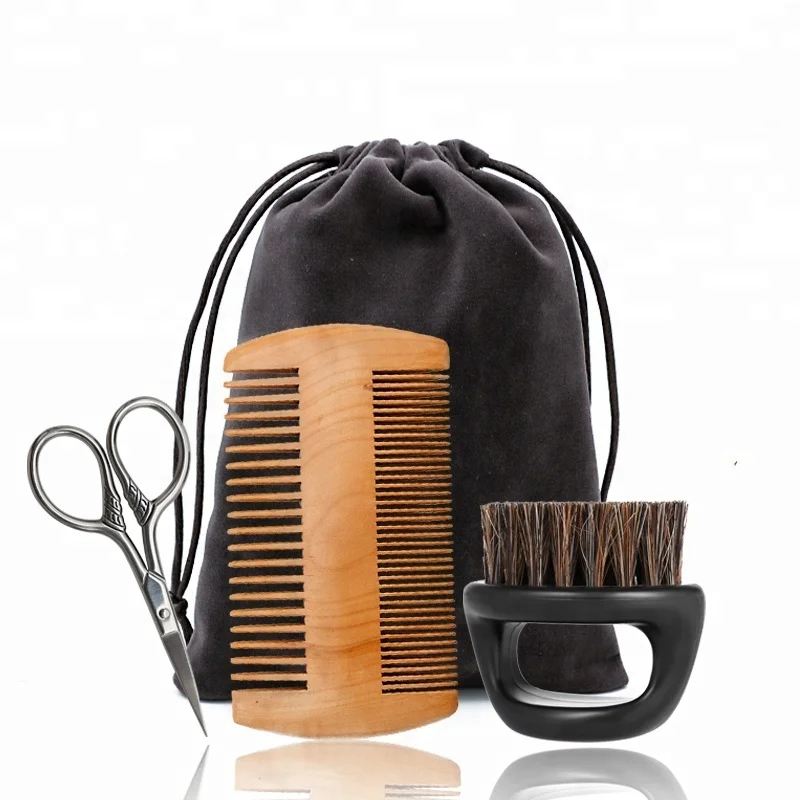 

Mustache Beard Care Products Barber Shaving Tools Mens Beard Grooming Kit With Wood Comb Boar Beard Brush Steel Scissors