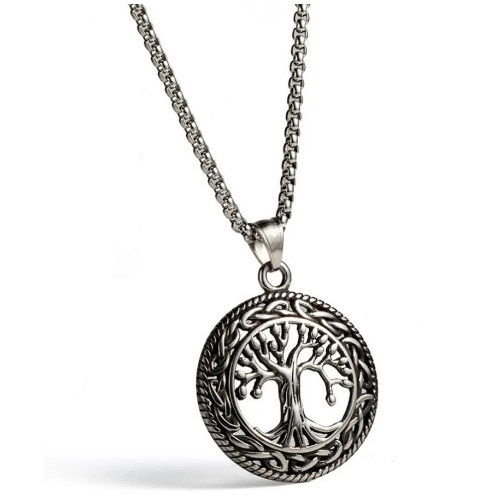 

Stainless Steel Christmas Tree Of Life Round Pendant Necklace For Unisex