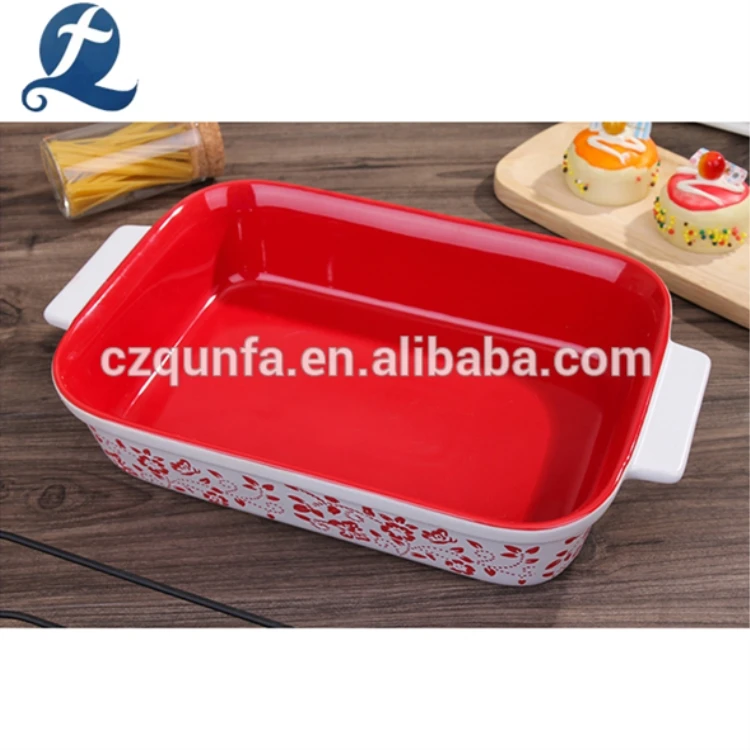 Household Printed Ceramic Baking Dish Bakeware Set With Lid