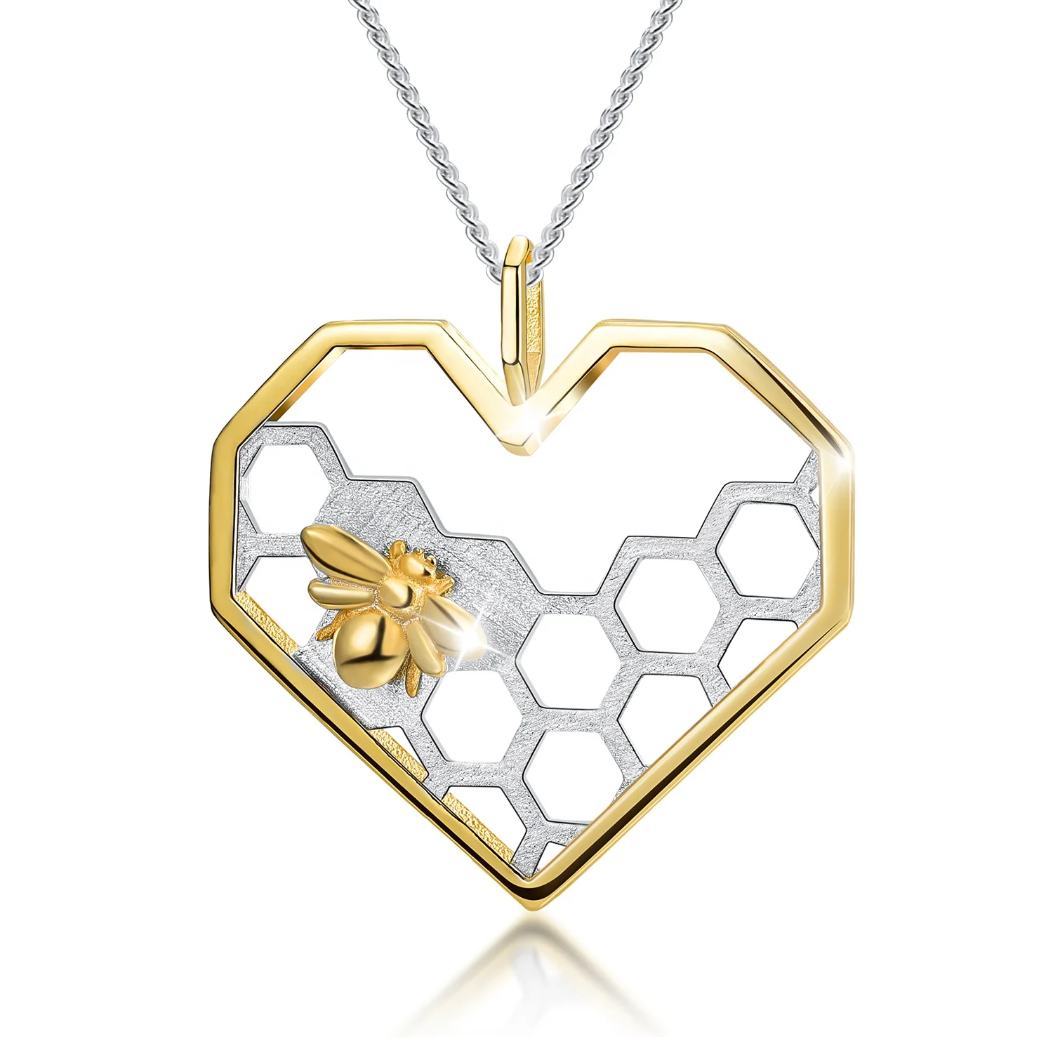 

2018 Silver honeycomb love heart pendant necklace