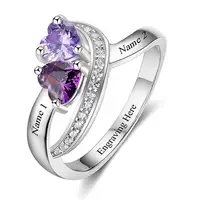 

Personalized Name Rings 2 Simulated Birthstones Promise Rings for Women Couple Engagement Rings Band