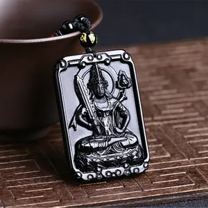 Spot supply carving natural Obsidian necklace women men pendant zodiac natal Buddha Pendant diy real stone Obsidian jewelry