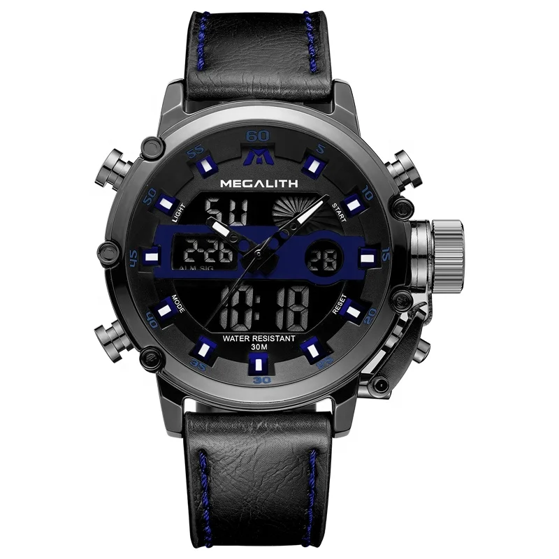 

MEGALITH 2019 Fashion Men Sport Quartz Watches Dual Display Analog Digital Electronic Wristwatches Waterproof Military Watch Men