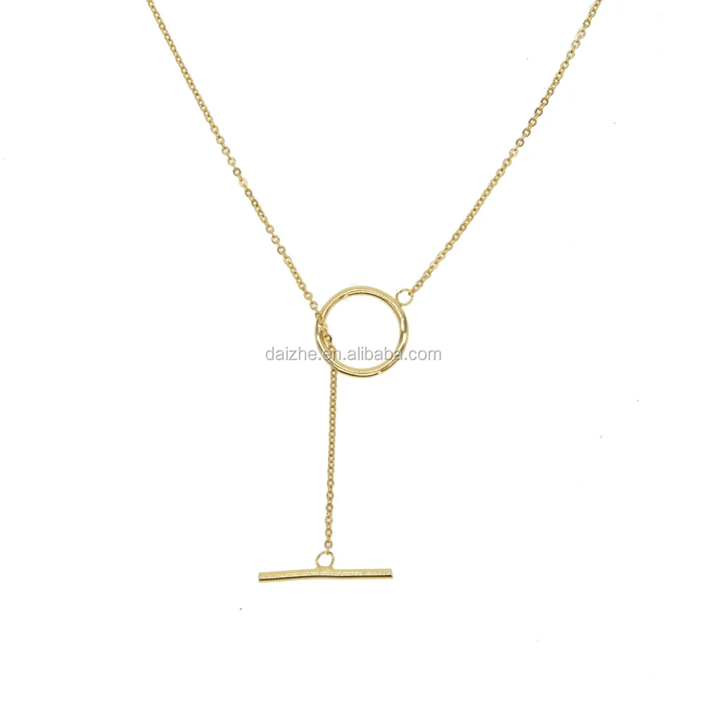 

2021 fashion gold filled women adjust long chain Y shapoe necklace with cz paved circle bar pendant necklace, Black