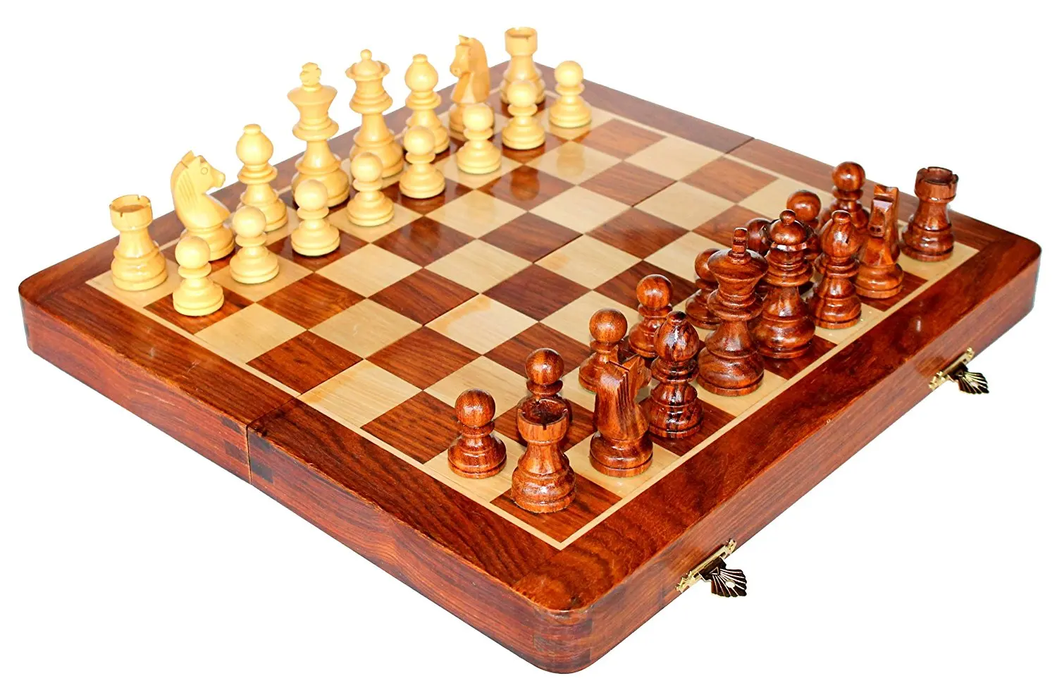 Deluxe Hardwood Folding Travel 10 inch Magnetic Chess Set
