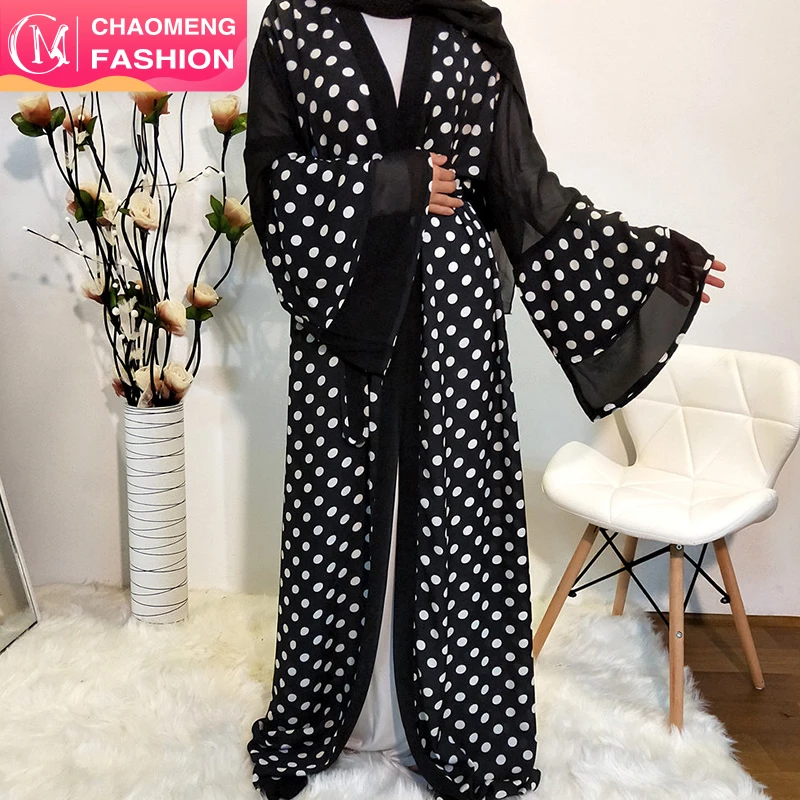 

1706# polka dot fashionable kimono cardigan designs islamic clothing modest abaya new models dubai, Black/customized