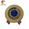 Hornbill Custom Design Promotion Gift Items Etching 24K 999 Gold Honor Award Souvenir Brass Metal Plate with Wooden Stand