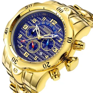 Temeite Watch T026G Luxury 6 Pointer Gold Stainless Steel Watches Men Wrist Waterproof Big Dial Wristwatches Relogio Masculino