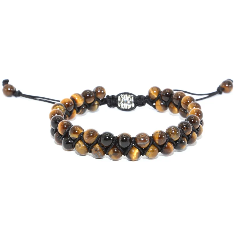 

DIY beads and rope men bracelet high quality 6mm Natural Stone tiger eye beads braid wrap bracelet for men and women