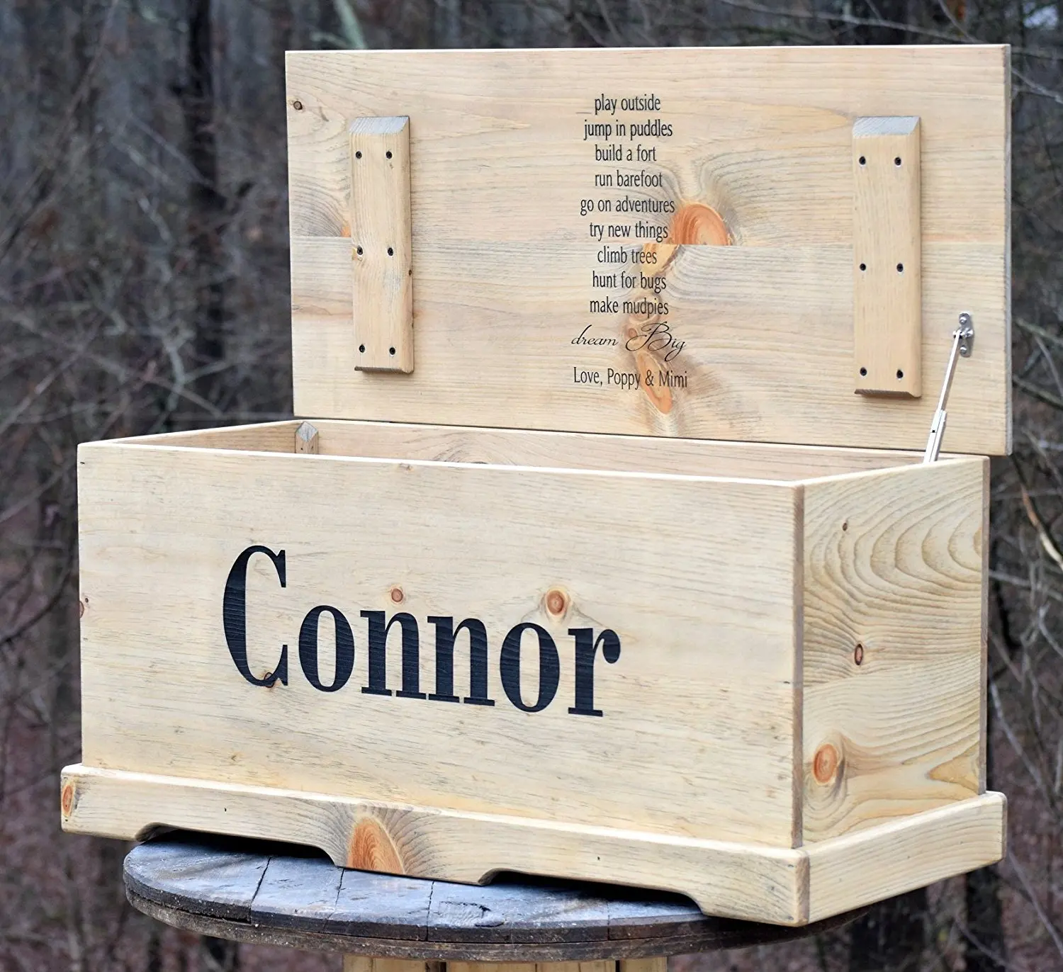 engraved wooden toy chest