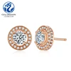14K Yellow Gold Pave Diamond Stud Earrings Jewelry Round CZ Simple Gold Earring Designs for women
