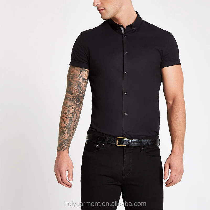 Wholesale Mens Dress Shirts Black Poplin Grandad Collar Muscle Fit ...