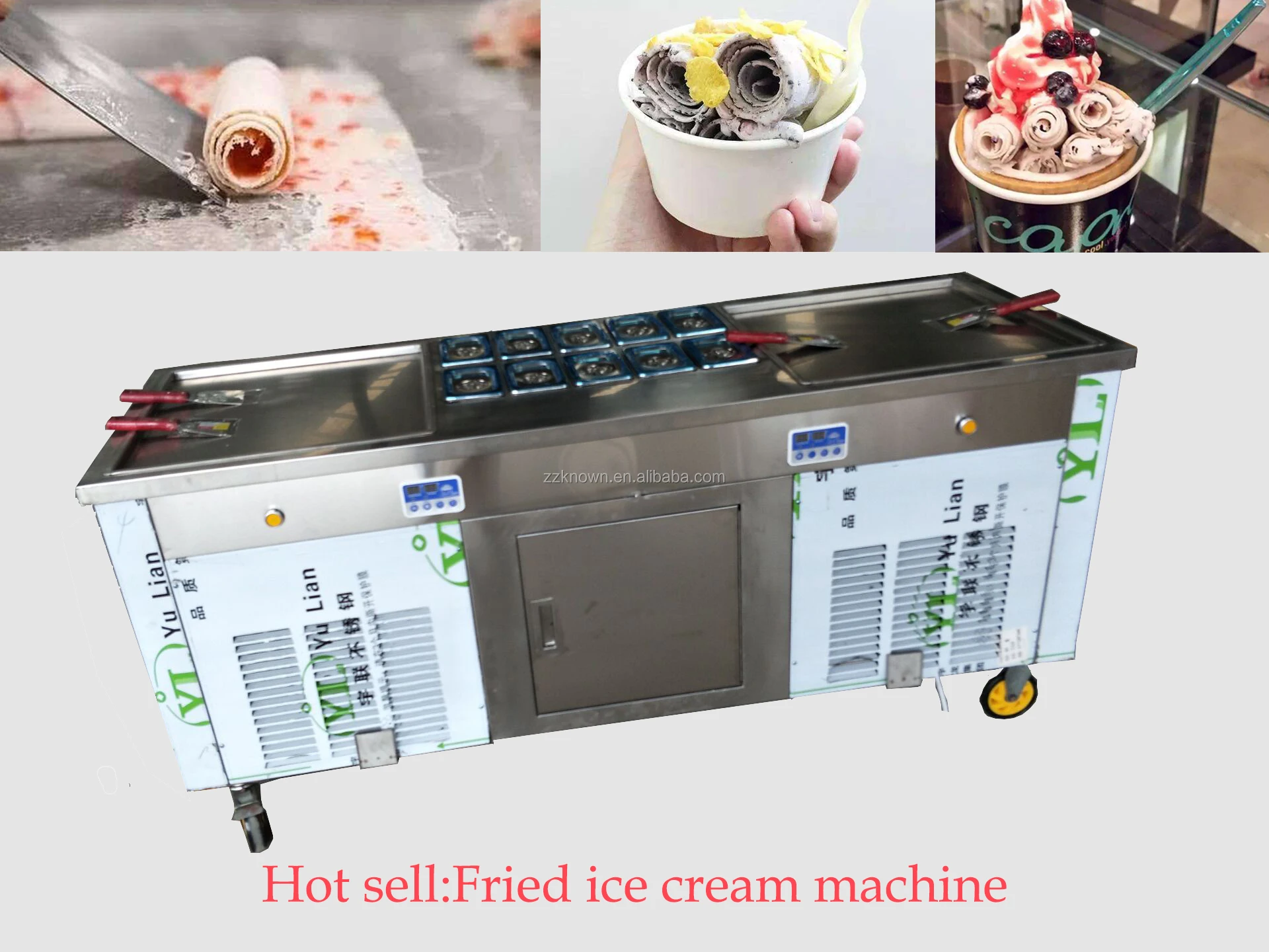 Details about   22" double round pans with 10 pcs refrigerated tank fried ice cream roll machine 