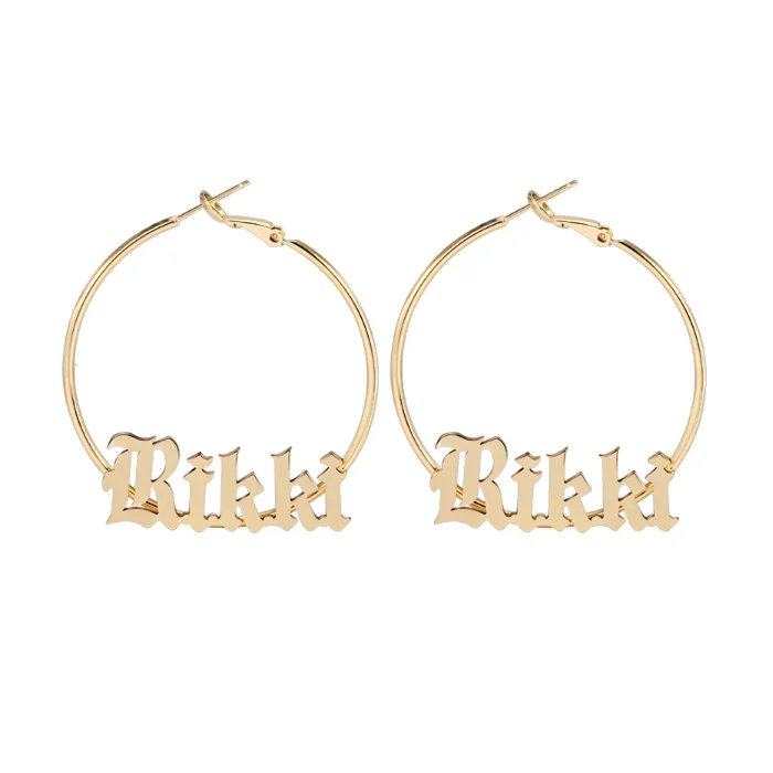 Custom Gold Plated Circle Name Earrings For Celebrity Style Round Custom Gold Plated Circle Name Earrings