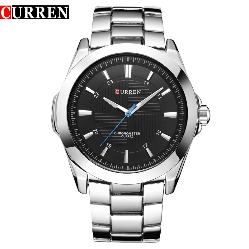 

CURREN 8109 Watch Stainless Steel Back Water Resistant Latest Men Watch, Black;white;silver