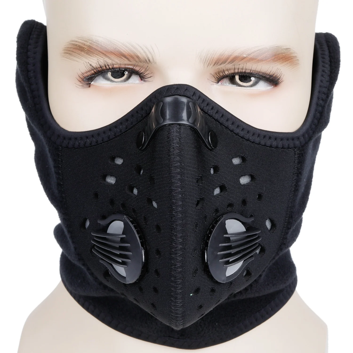 

Best winter hats cycling fleece and neoprene half face mask, Black