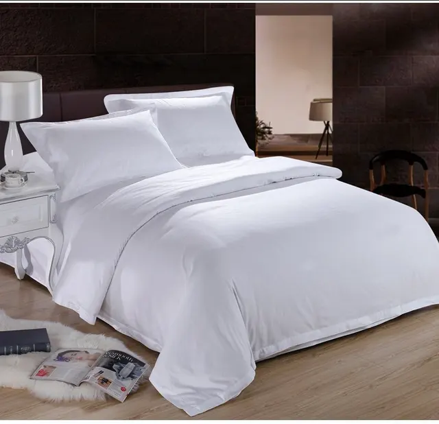 300tc 100 Cotton Hotels Plain White Duvet Cover Flat Bed Sheet
